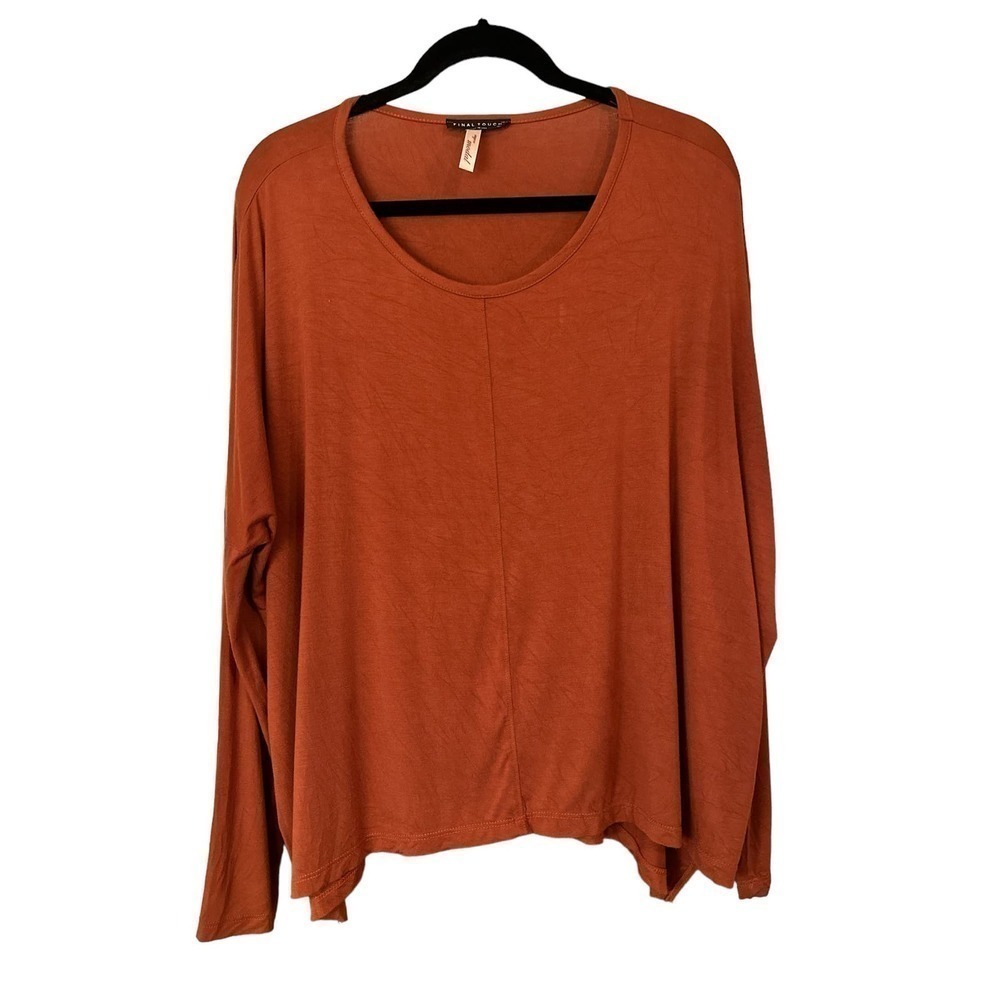 Final Touch Women's Rayon Modal Long Sleeve Scoop Neck Pullover Top Size L Rust